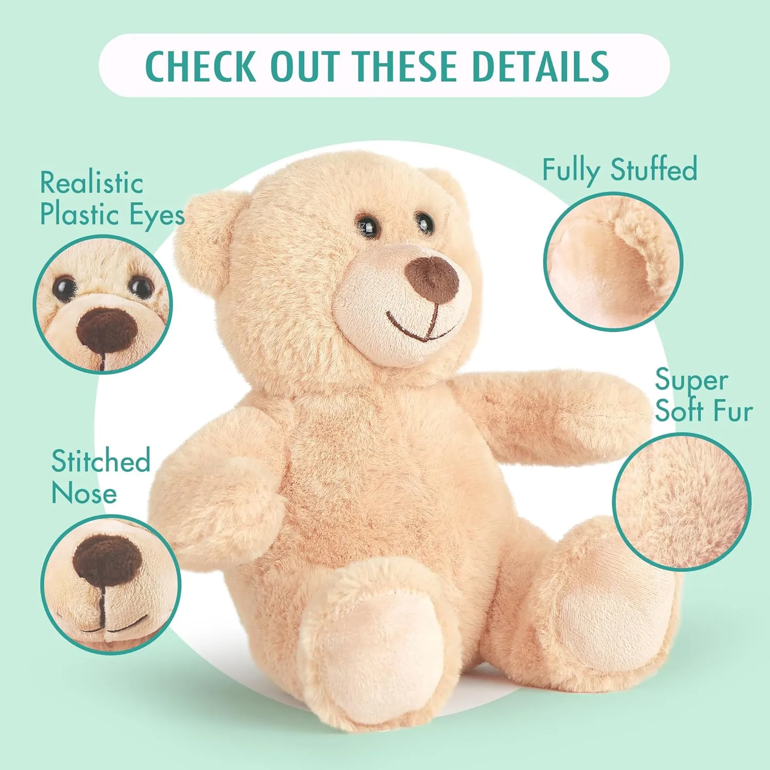 BenBen Teddy Bear Stuffed Animal, 5 Pack 8 inch Small Teddy Bear Bulk, Baby Bear Plush Toy for Baby Shower Decoration, Gifts for Girlfriend, Anniversary, Birthday (Brown)