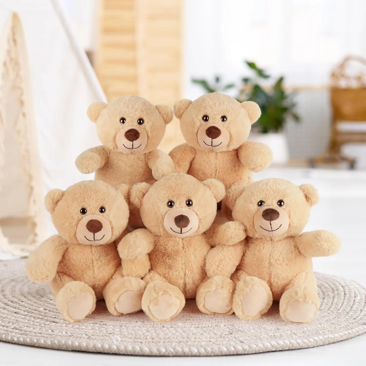 BenBen Teddy Bear Stuffed Animal, 5 Pack 8 inch Small Teddy Bear Bulk, Baby Bear Plush Toy for Baby Shower Decoration, Gifts for Girlfriend, Anniversary, Birthday (Brown)