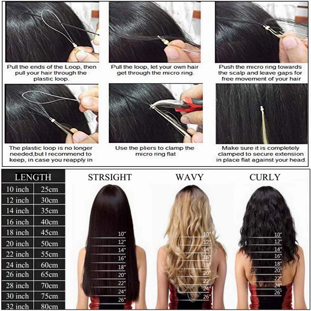 Benehair Micro Loop Ring Human Hair Extensions Beads Invisible Fish Line Stick Hairpiece for Women Highlighted Brown Blonde Straight Real Remy Hair 16 inch 100 Strands 50g #12&613
