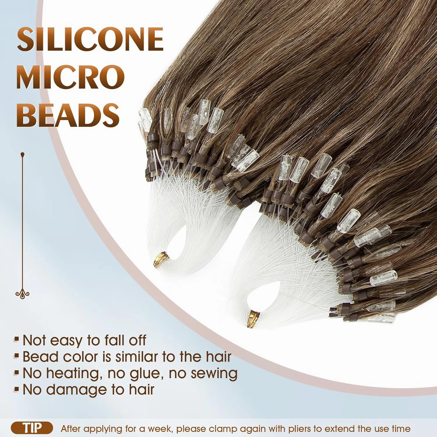 Benehair Micro Ring Human Hair Extensions Straight Micro Beads Hair Extensions Medium Brown&Dark Blonde #4P27 50g 20Inch Remy Micro Loop Hair Extensions