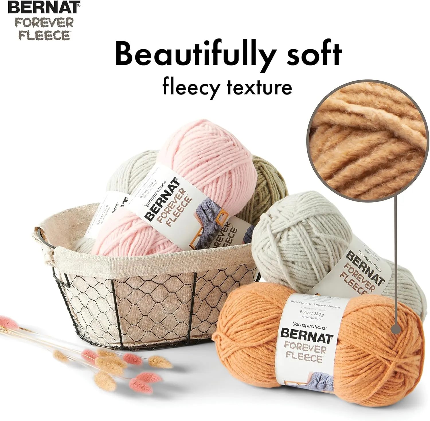 Bernat Forever Fleece Seaglass Yarn - 2 Pack of 280g/9.9 oz - 100% Polyester - #6 Super Bulky - 194 Yards - Knitting/Crochet
