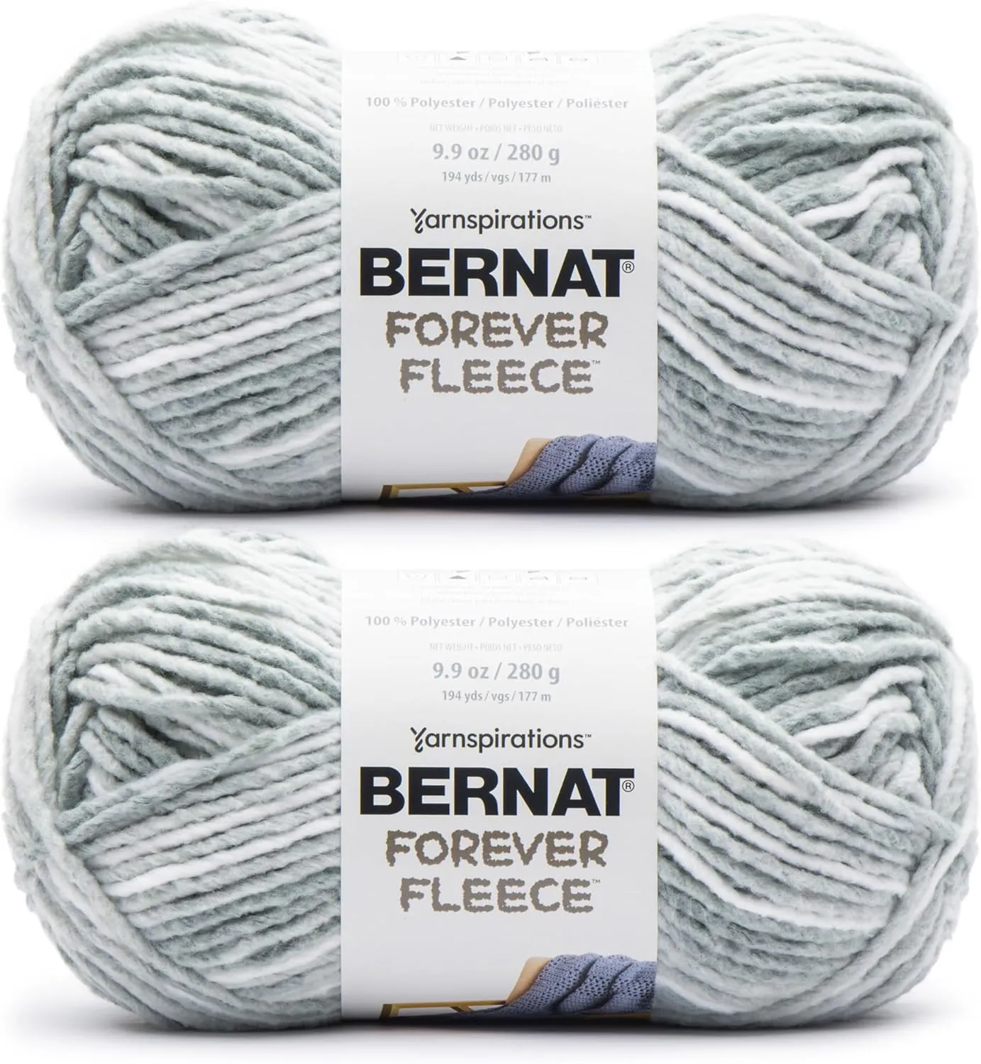 Bernat Forever Fleece Tea Tree Yarn - 2 Pack of 280g/9.9 oz - 100% Polyester - #6 Super Bulky - 194 Yards - Knitting/Crochet