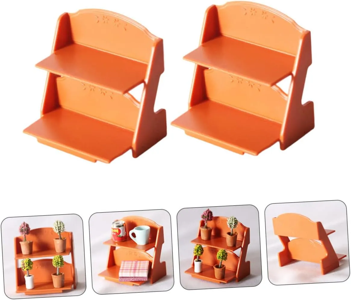 BESPORTBLE 3sets Dollhouse Miniature Flower Rack 2-Tier Shelf Model Miniature Furniture Ornament for Tiny House Decor 2pcs*3