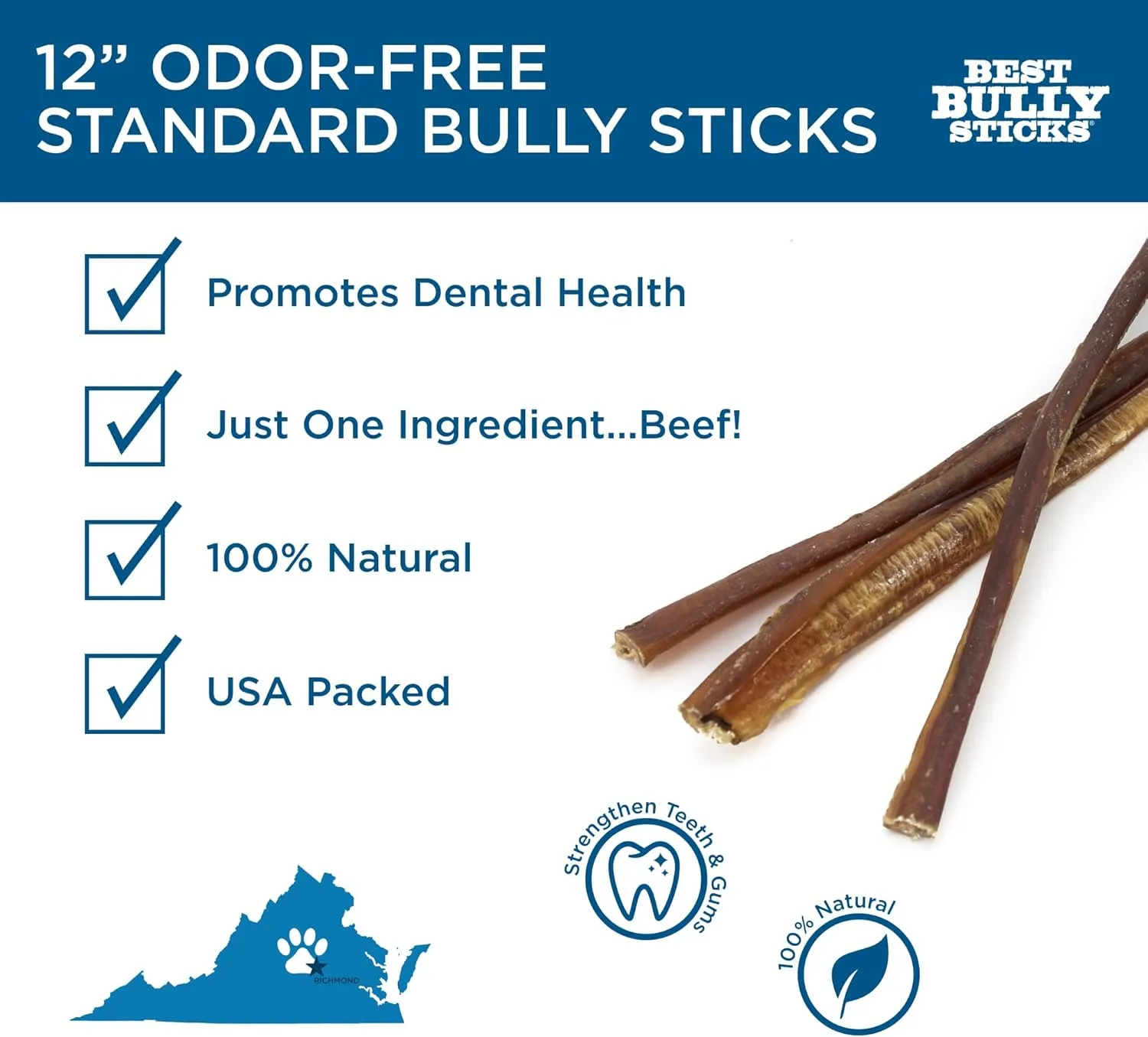 Best Bully Sticks 12 Inch Odor-Free Bully Sticks for Dogs - 24 Count (Pack of 1) - Bulk Bag, Natural Grass-Fed Beef, Easily Digestible, No Grain or Rawhide - Large Breeds
