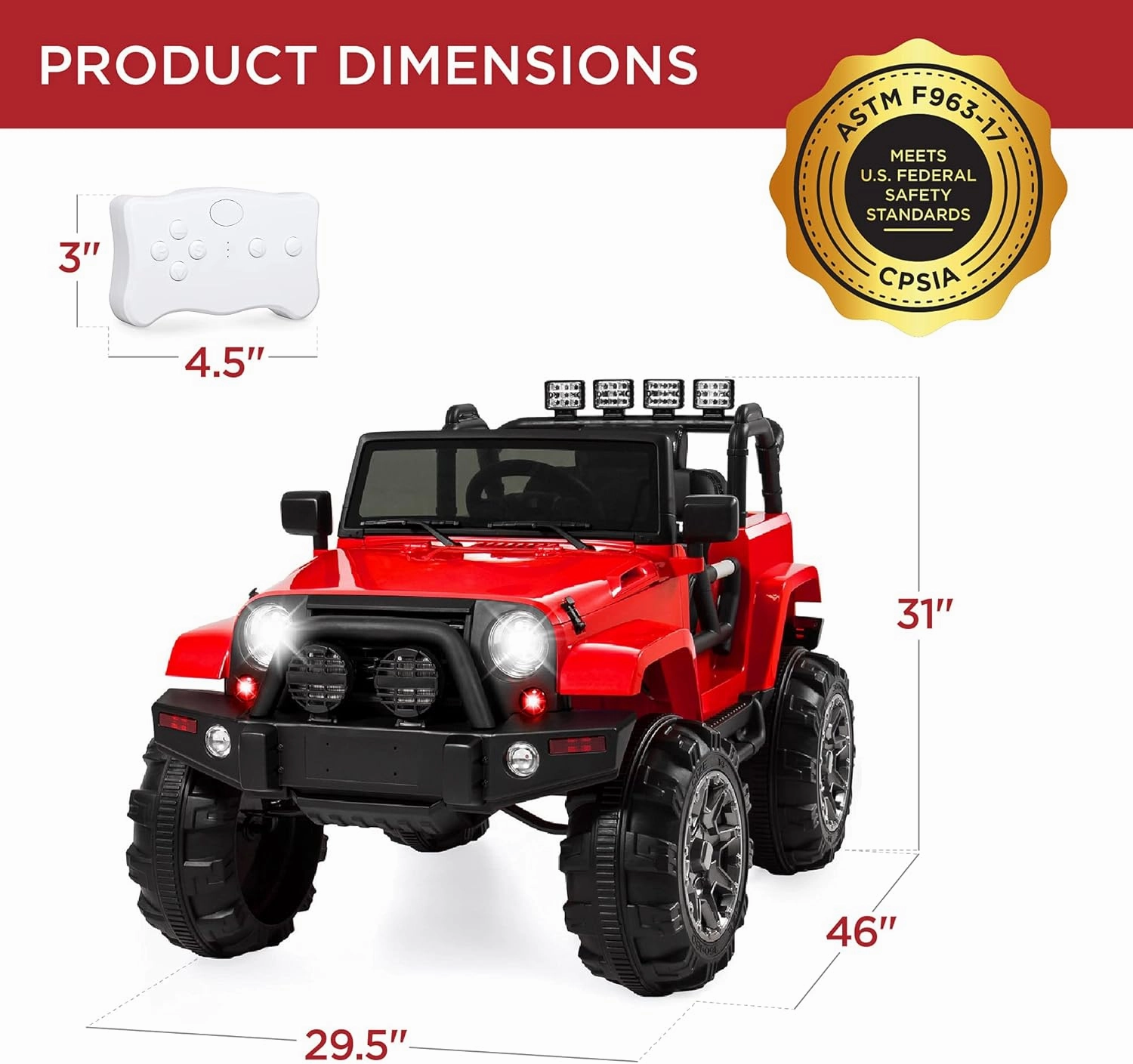 Best Choice Products Kids 12V Ride On Truck, Battery Powered Toy Car w/Spring Suspension, Remote Control, 3 Speeds, LED Lights, Bluetooth - Red