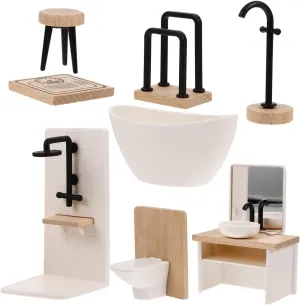 BESTonZON 8pcs Dollhouse Miniature Bathroom Set 1 12 Scale Bathroom Accessories Wood Bathroom Cabinet with Sink Dollhouse Toilet Bathtub Miniature Furniture Doll Accessories