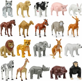 Beverly Hills Farm Animal Toys and Safari Animal Figurines Set of 20, Moveable Joints Farm Animal Toys for Toddlers, Large, Realistic Animal Figures, Doll Collection Sweet Li'l Family