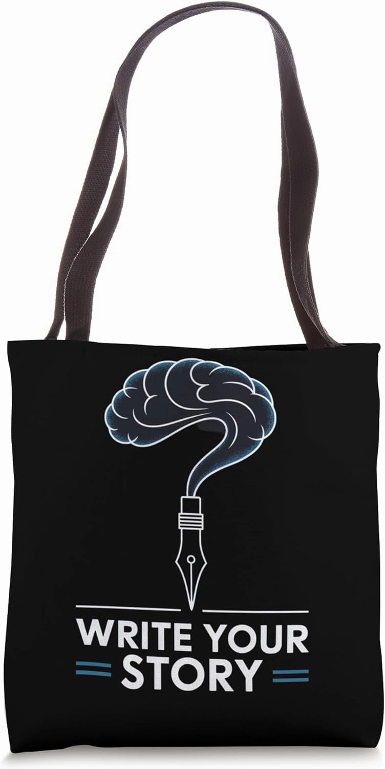 Black Quill with Brain and Quote Tote Bag
