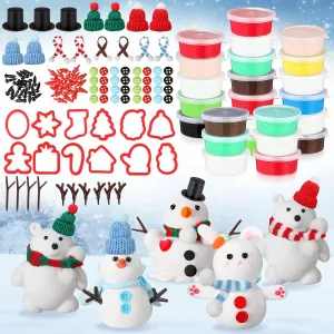 Blosssound 24 Pack Build a Snowman DIY Craft Kit 125 Pcs Make a Snowman Air Dry Modeling Clay Kit Snowman Craft Kit for Easter Eggs Basket Stuffers Fillers Christmas Winter Party Favors Supplies