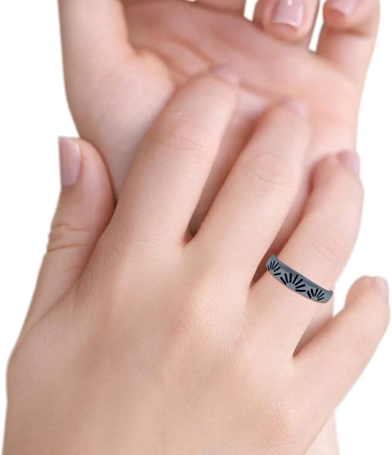 Blue Apple Co. Iconic Sunrise Or Sunset Ring Sunshine New Art Trending Oxidized Ring Band Solid 925 Sterling Silver Thumb Ring (4.5mm)