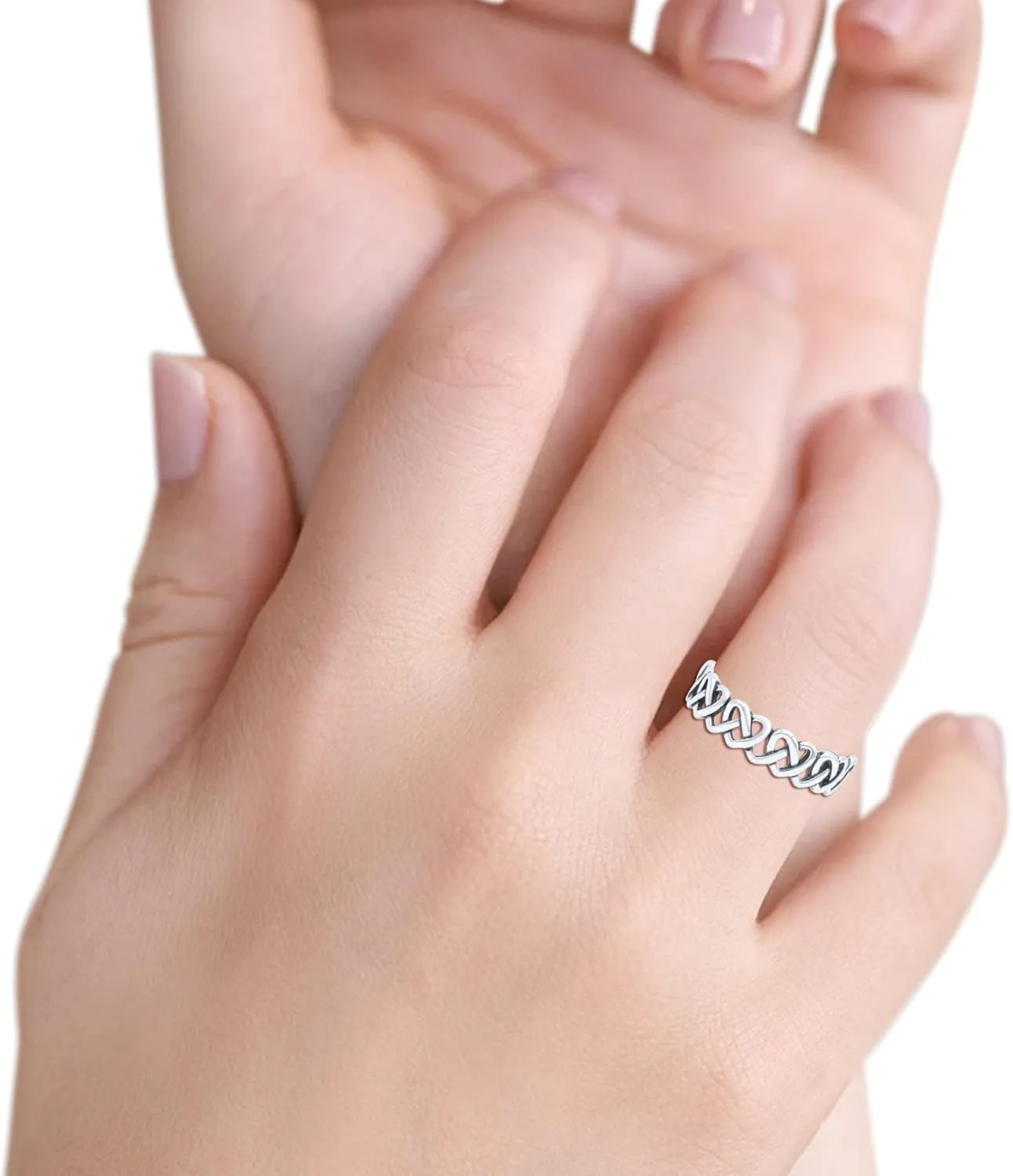 Blue Apple Co. Stackable Iconic Cut Out Open Love Hearts Knot Statement Oxidized Fashion Band Solid 925 Sterling Silver Thumb Ring (4.8mm)
