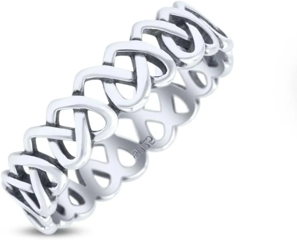 Blue Apple Co. Stackable Iconic Cut Out Open Love Hearts Knot Statement Oxidized Fashion Band Solid 925 Sterling Silver Thumb Ring (4.8mm)
