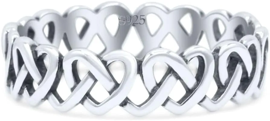 Blue Apple Co. Stackable Iconic Cut Out Open Love Hearts Knot Statement Oxidized Fashion Band Solid 925 Sterling Silver Thumb Ring (4.8mm)