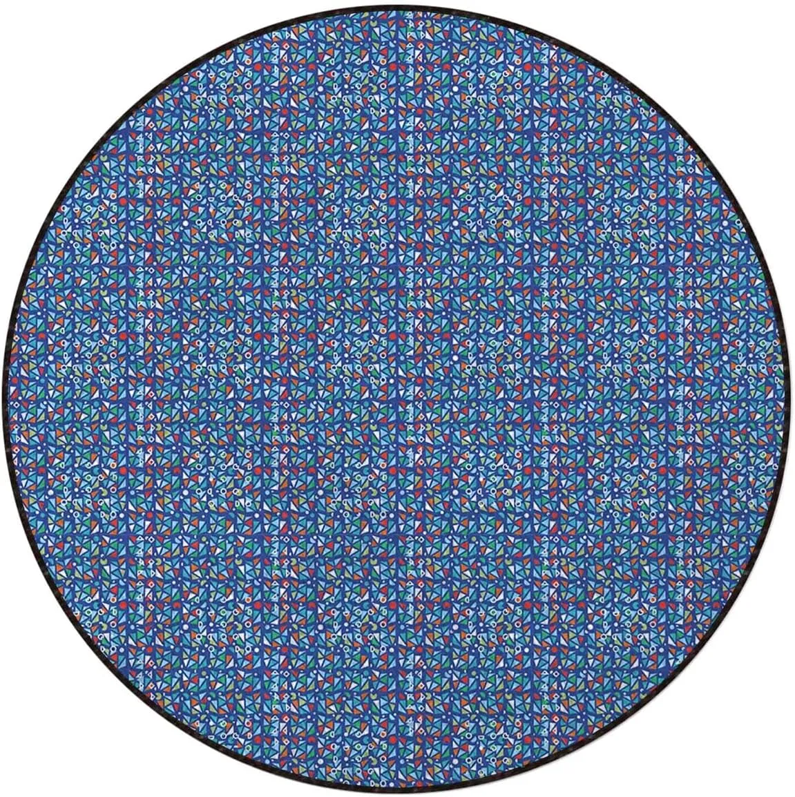Blue Washable Round Chair Mat for Rolling Chairs, Traditional Tiles Patterns Graffiti Decorative Multi-Purpose Floor Protector,Protect The Floor from Scratches, Geometric Diameter 51 in
