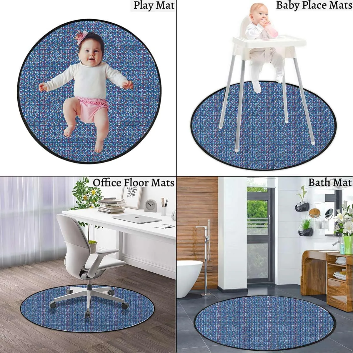Blue Washable Round Chair Mat for Rolling Chairs, Traditional Tiles Patterns Graffiti Decorative Multi-Purpose Floor Protector,Protect The Floor from Scratches, Geometric Diameter 51 in