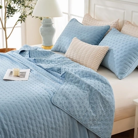 Blue Quilt Bedding Set with Pillow Sham, Breathable Lightweight Bed Spread, Soft Oversized Bedspread Coverlets for Twin Bed, All Seasons, 2 Pieces, 1 Quilt (68x90), 1 Pillow Sham (20x26)