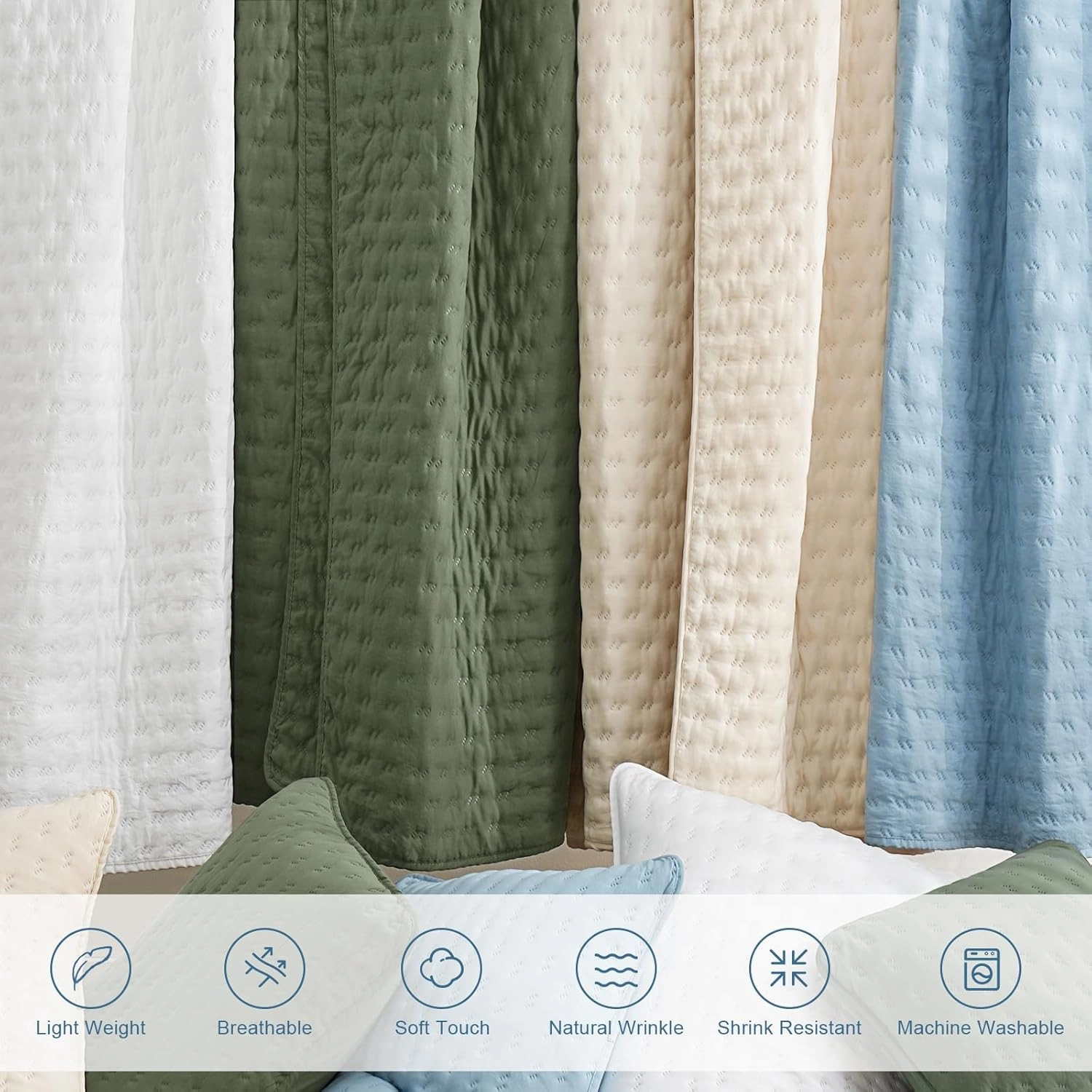 Blue Quilt Bedding Set with Pillow Sham, Breathable Lightweight Bed Spread, Soft Oversized Bedspread Coverlets for Twin Bed, All Seasons, 2 Pieces, 1 Quilt (68x90), 1 Pillow Sham (20x26)
