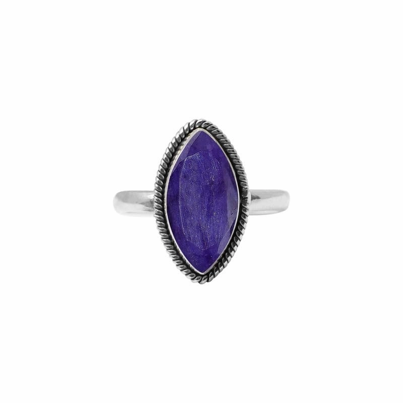 Blue Sapphire Stone Ring 925 Sterling Silver Statement Ring For Women and Girls Handmade Rings Natural Marquise Gemstone Ring Promise Ring For Christmas Size US 5 Gift For Her
