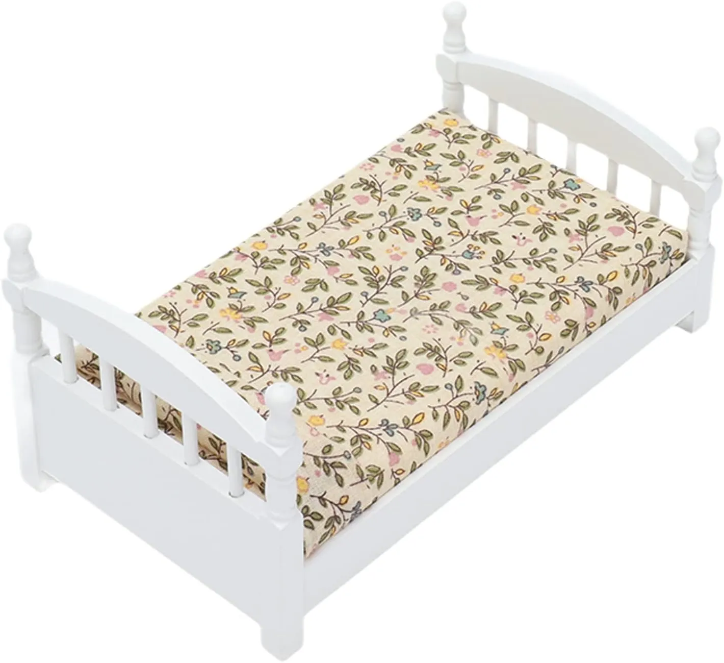 Bnineteenteam Wooden Doll House Bed 1: 12 Scale Miniature Bedroom Fumiture Set with Mattress Pillow