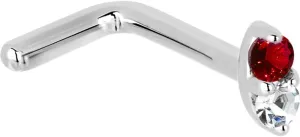 Body Candy Solid 14k White Gold 1.5mm Genuine Ruby Diamond Marquise L Shaped Nose Stud Ring 18 Gauge 1/4"