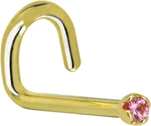 Body Candy Solid 14k Yellow Gold 1.5mm Genuine Pink Sapphire Left Nose Stud Screw 18 Gauge 1/4"