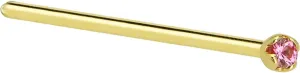 Body Candy Solid 14k Yellow Gold 1.5mm Genuine Pink Sapphire Straight Fishtail Nose Stud Ring 20 Gauge 17mm