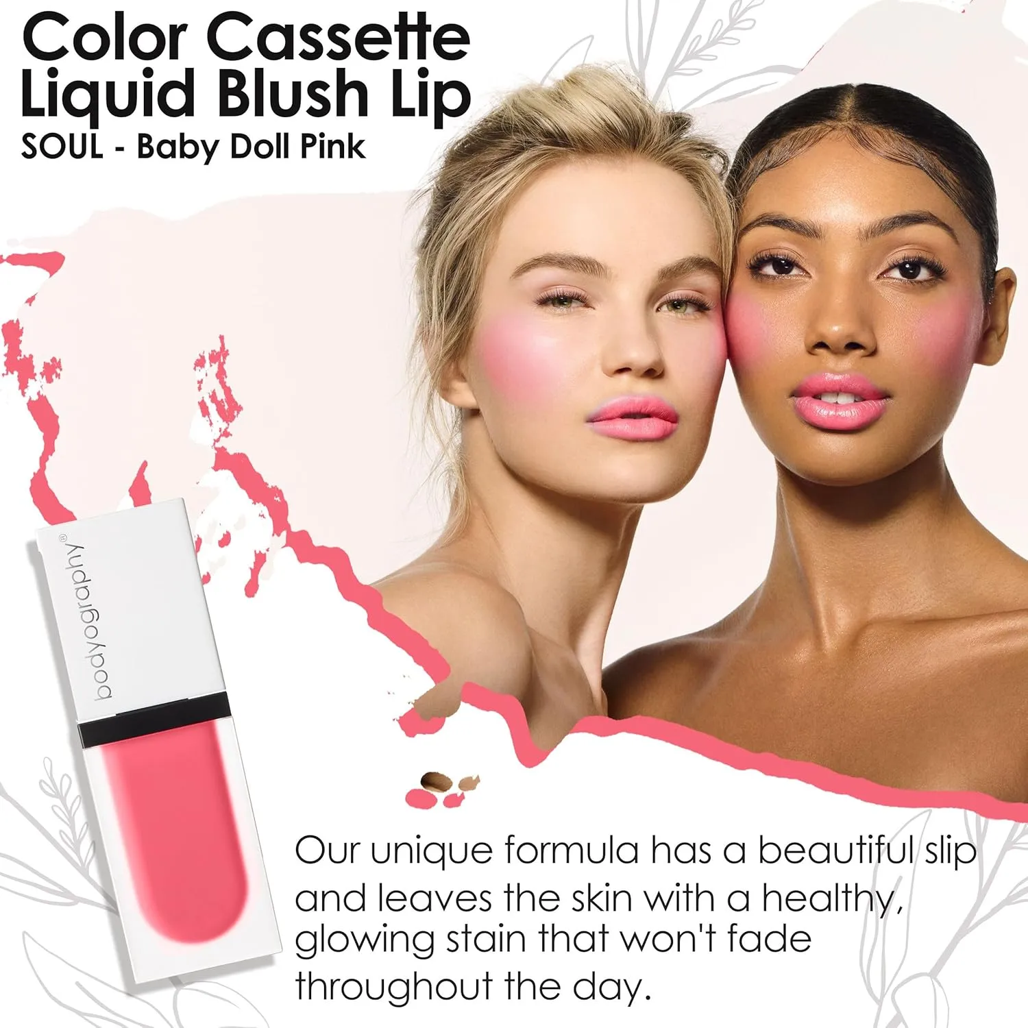 Bodyography Color Cassette Liquid Blush and Lip Tint - Multi Tasking Liquid Blush and Lip Product (Baby Doll Pink)