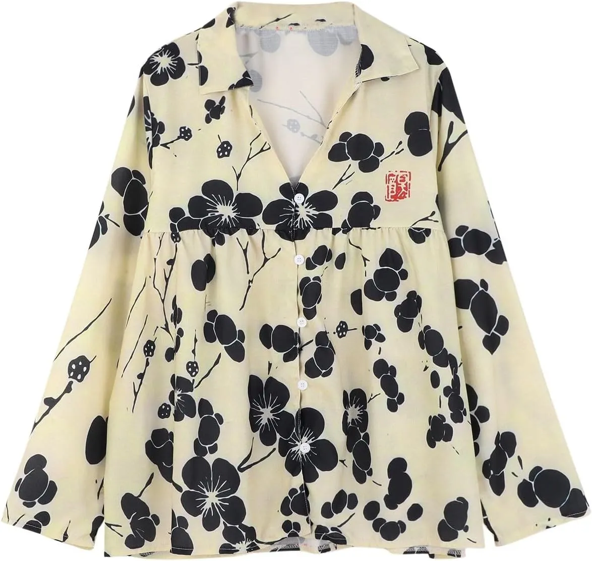 Boho Blouses for Women 2024 Plus Size Linen 3/4 Sleeve Button Up V-Neck Boxy Tops Summer Holiday Casual Beach Shirts