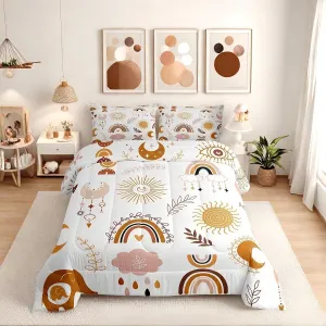 Boho Rainbow Bedding Set For Girls Twin,Cute Bohemian Eyes Moon Sun Comforter Set Kawaii Cloud Dream Catcher Bedding Comforter Sets For Kids Nursery Cartoon Hand Drawn Doodle Quilt Set 1 Pillowcase
