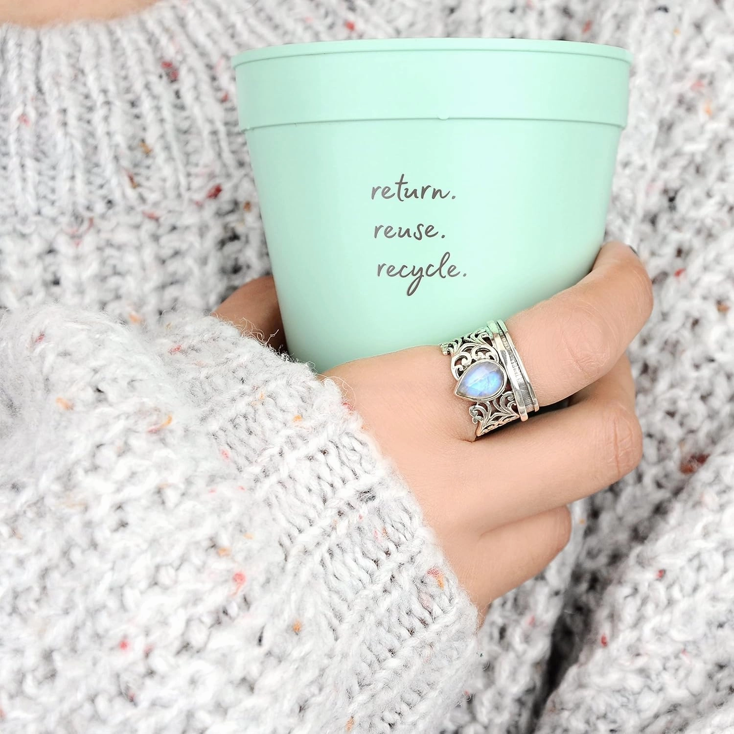 Boho-Magic Spinner Fidget Moonstone Ring for Women 925 Sterling Silver