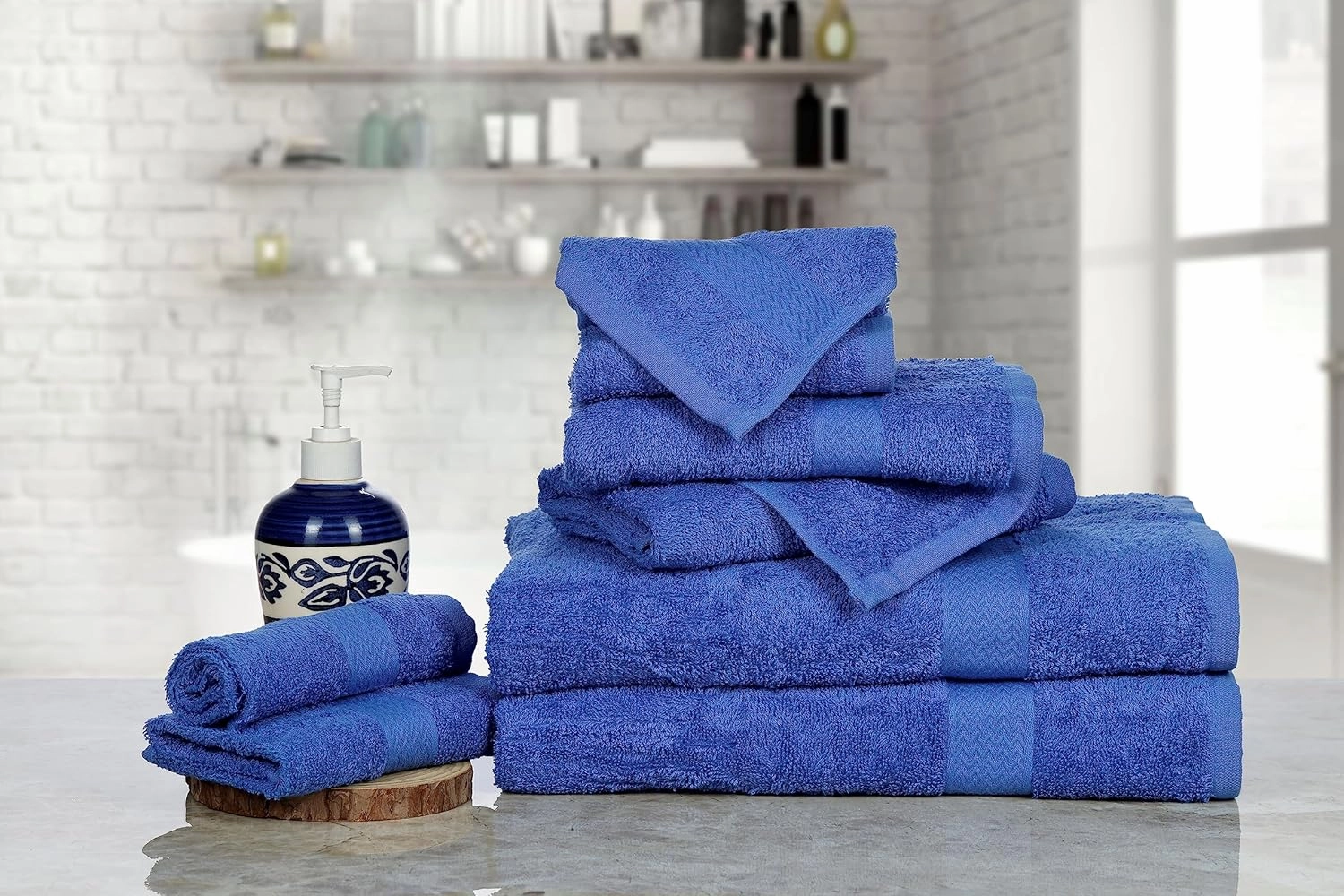 BolBom*S 8 Piece Towel Set-Ultra Soft 100% Pure Cotton, 2 Large Bath Towels 28x56, 2 Hand Towels for Bathroom 16x26, 4 Wash Cloths12x12, Bath Towels Ideal for Everyday Use, Hotel & Spa - Blue