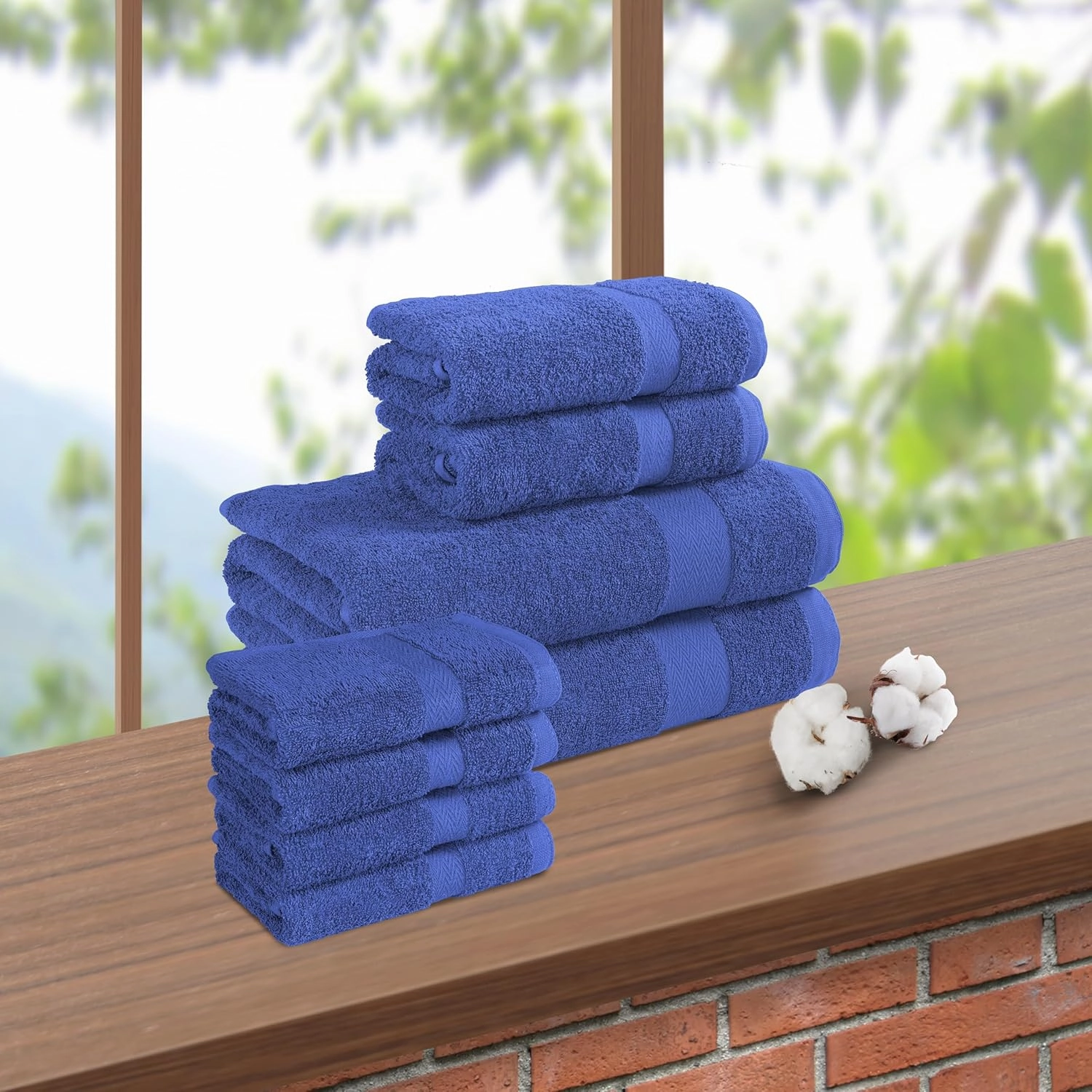 BolBom*S 8 Piece Towel Set-Ultra Soft 100% Pure Cotton, 2 Large Bath Towels 28x56, 2 Hand Towels for Bathroom 16x26, 4 Wash Cloths12x12, Bath Towels Ideal for Everyday Use, Hotel & Spa - Blue