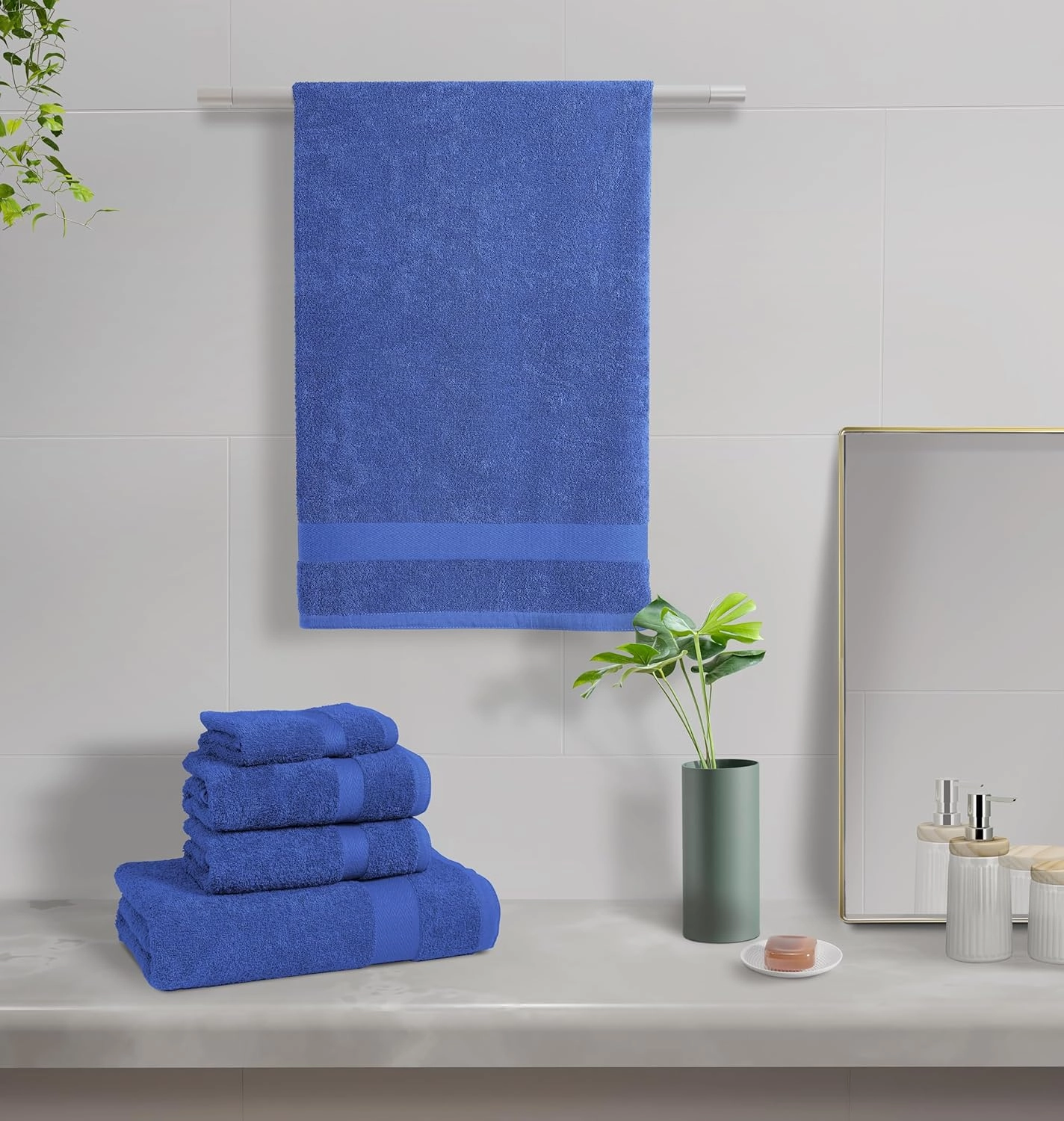 BolBom*S 8 Piece Towel Set-Ultra Soft 100% Pure Cotton, 2 Large Bath Towels 28x56, 2 Hand Towels for Bathroom 16x26, 4 Wash Cloths12x12, Bath Towels Ideal for Everyday Use, Hotel & Spa - Blue