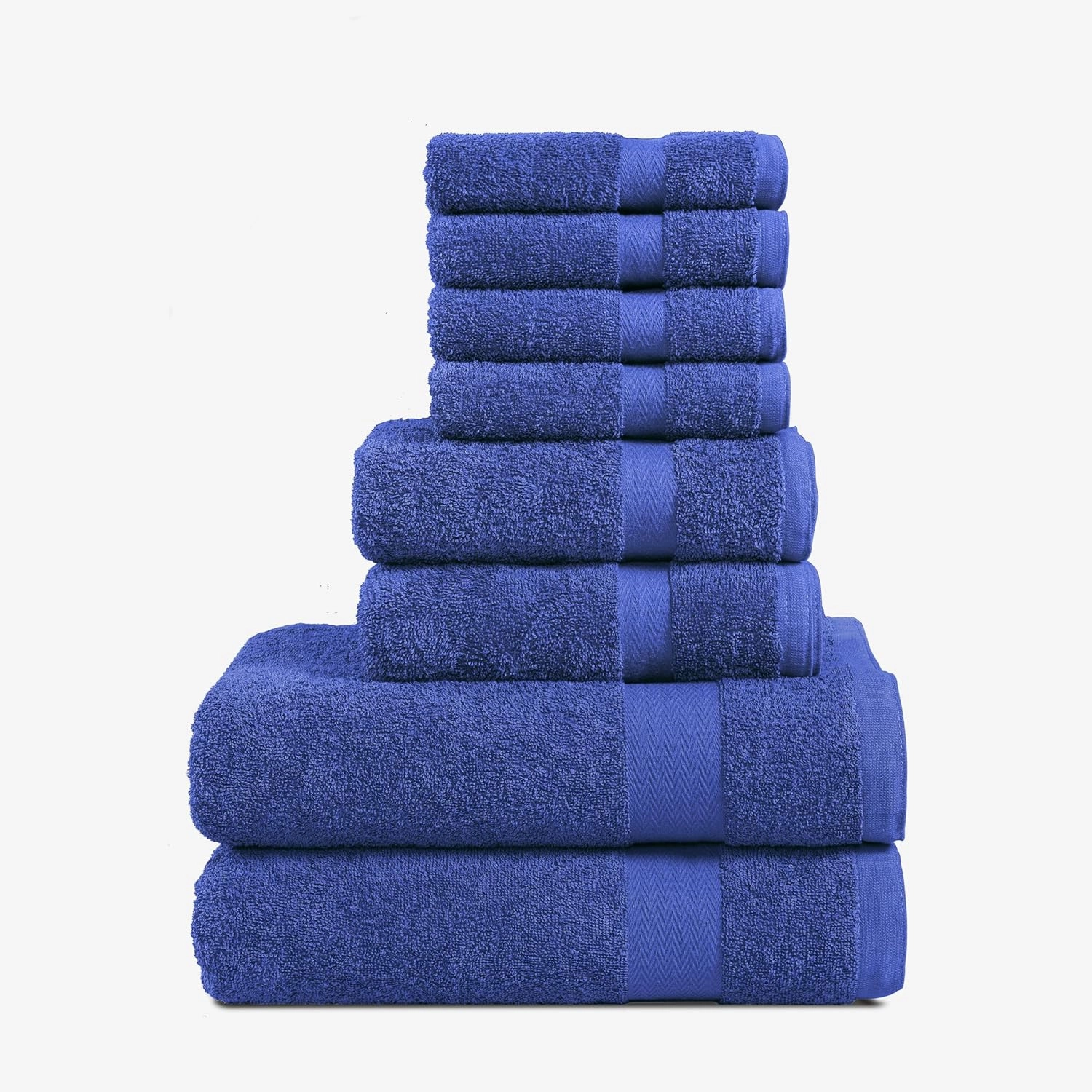 BolBom*S 8 Piece Towel Set-Ultra Soft 100% Pure Cotton, 2 Large Bath Towels 28x56, 2 Hand Towels for Bathroom 16x26, 4 Wash Cloths12x12, Bath Towels Ideal for Everyday Use, Hotel & Spa - Blue