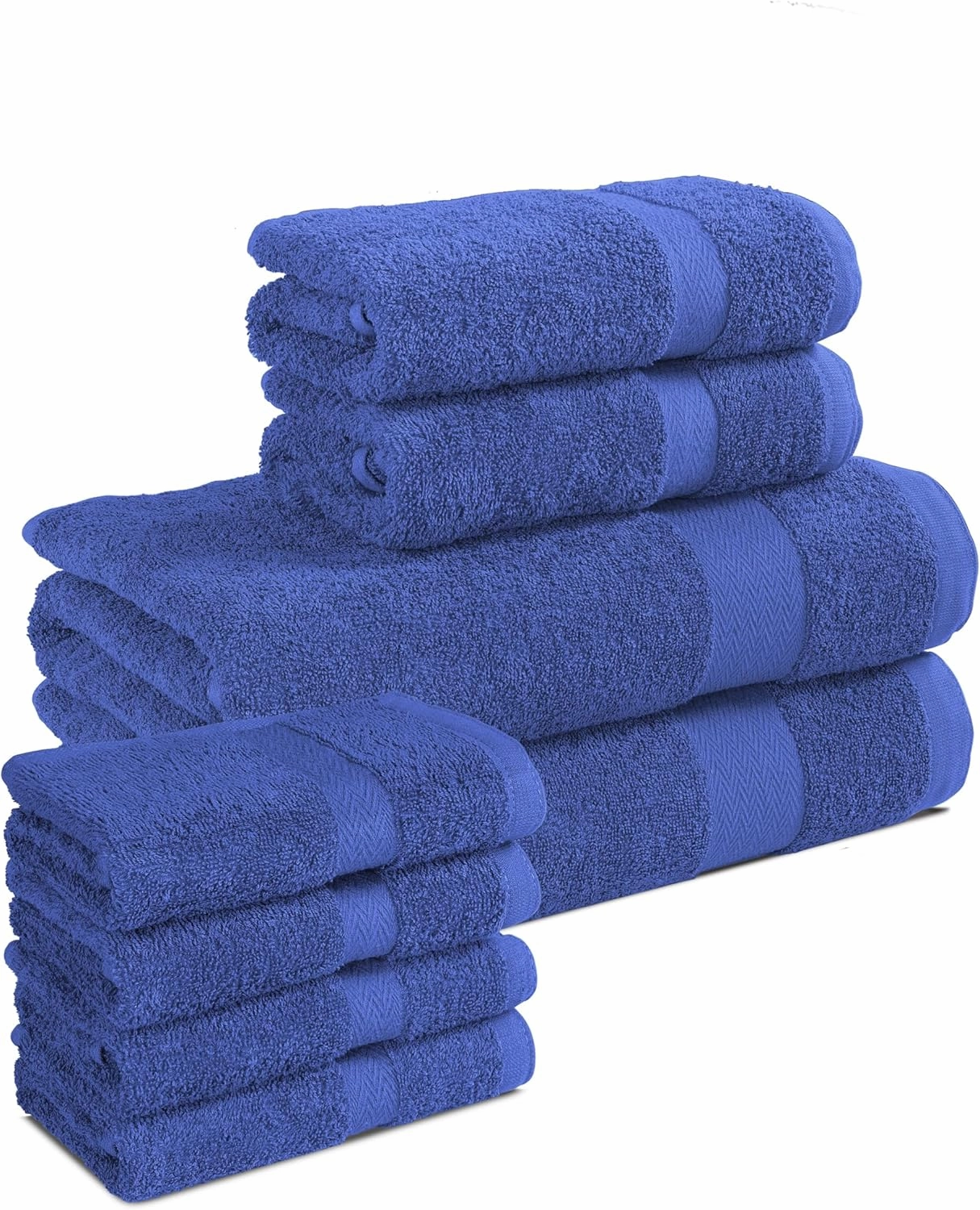 BolBom*S 8 Piece Towel Set-Ultra Soft 100% Pure Cotton, 2 Large Bath Towels 28x56, 2 Hand Towels for Bathroom 16x26, 4 Wash Cloths12x12, Bath Towels Ideal for Everyday Use, Hotel & Spa - Blue