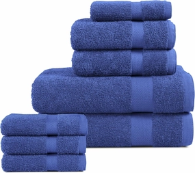 BolBom*S 8 Piece Towel Set-Ultra Soft 100% Pure Cotton, 2 Large Bath Towels 28x56, 2 Hand Towels for Bathroom 16x26, 4 Wash Cloths12x12, Bath Towels Ideal for Everyday Use, Hotel & Spa - Blue