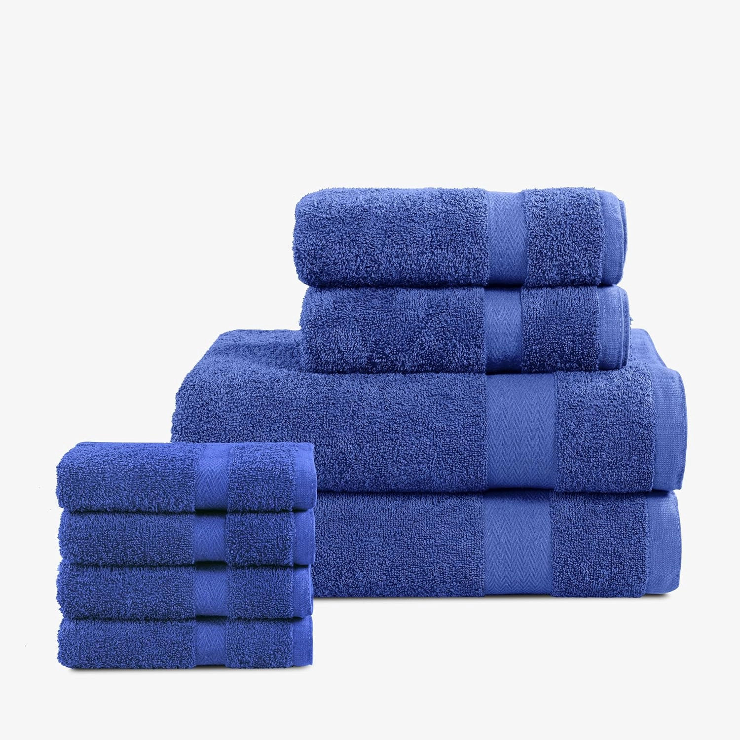 BolBom*S 8 Piece Towel Set-Ultra Soft 100% Pure Cotton, 2 Large Bath Towels 28x56, 2 Hand Towels for Bathroom 16x26, 4 Wash Cloths12x12, Bath Towels Ideal for Everyday Use, Hotel & Spa - Blue