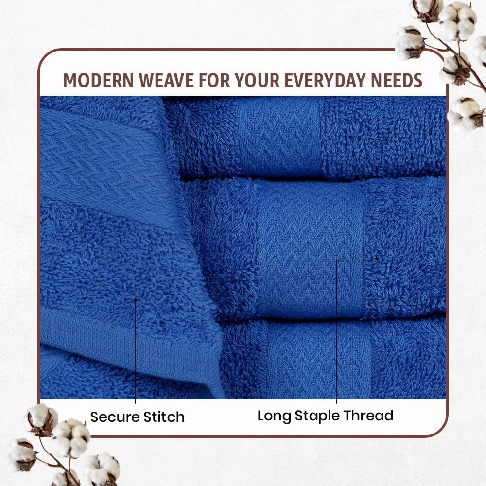 BolBom*S 8 Piece Towel Set-Ultra Soft 100% Pure Cotton, 2 Large Bath Towels 28x56, 2 Hand Towels for Bathroom 16x26, 4 Wash Cloths12x12, Bath Towels Ideal for Everyday Use, Hotel & Spa - Blue