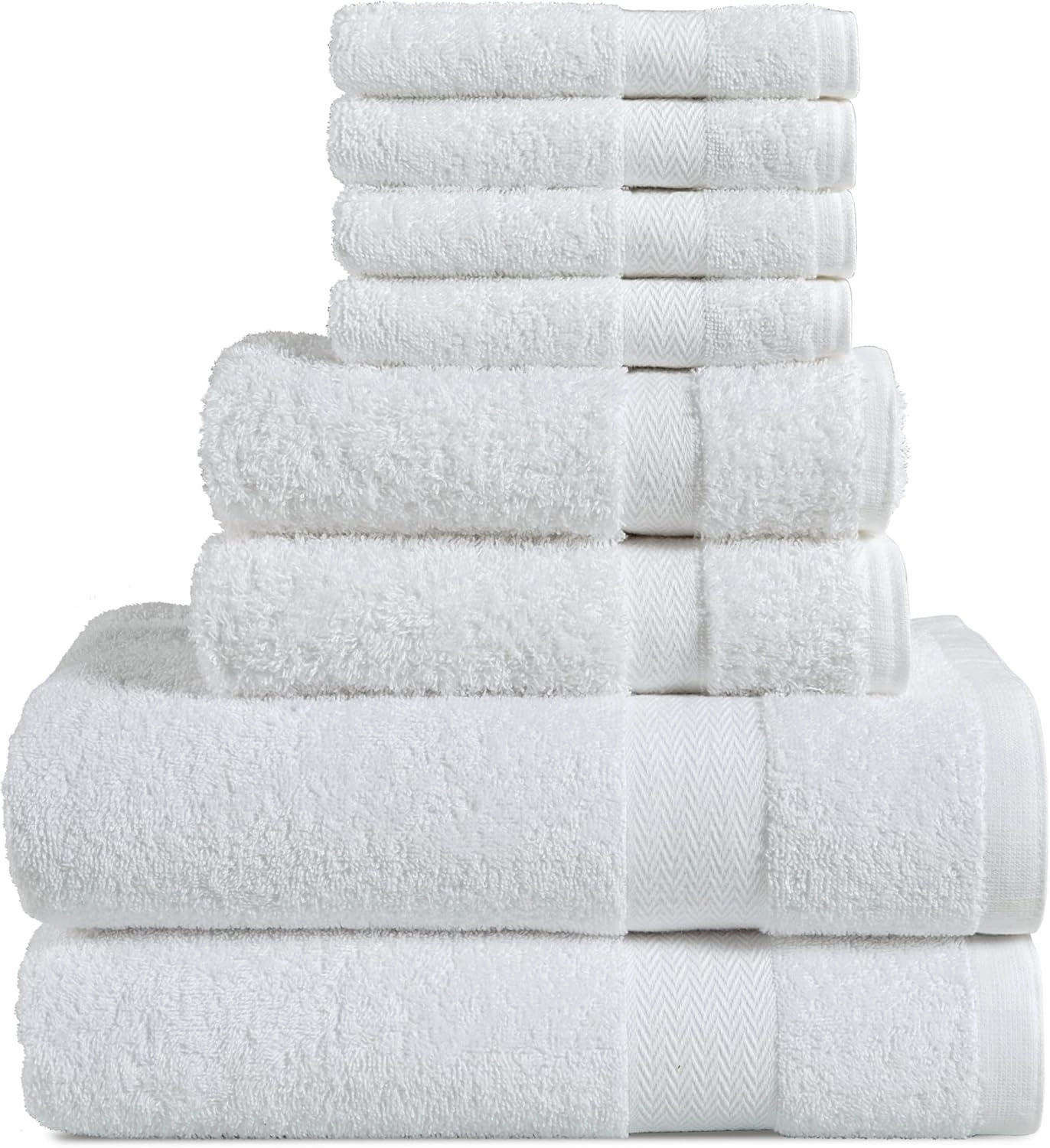BolBom*S 8 Piece Towel Set- Ultra Soft 100% Pure Cotton, 2 Large Bath Towels 28x56, 2 Hand Towels for Bathroom 16x26, 4 Wash Cloths 12x12, Bath Towels Ideal for Everyday Use, Hotel & Spa- White