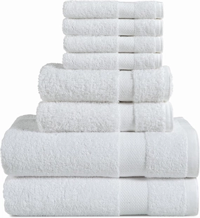 BolBom*S 8 Piece Towel Set- Ultra Soft 100% Pure Cotton, 2 Large Bath Towels 28x56, 2 Hand Towels for Bathroom 16x26, 4 Wash Cloths 12x12, Bath Towels Ideal for Everyday Use, Hotel & Spa- White