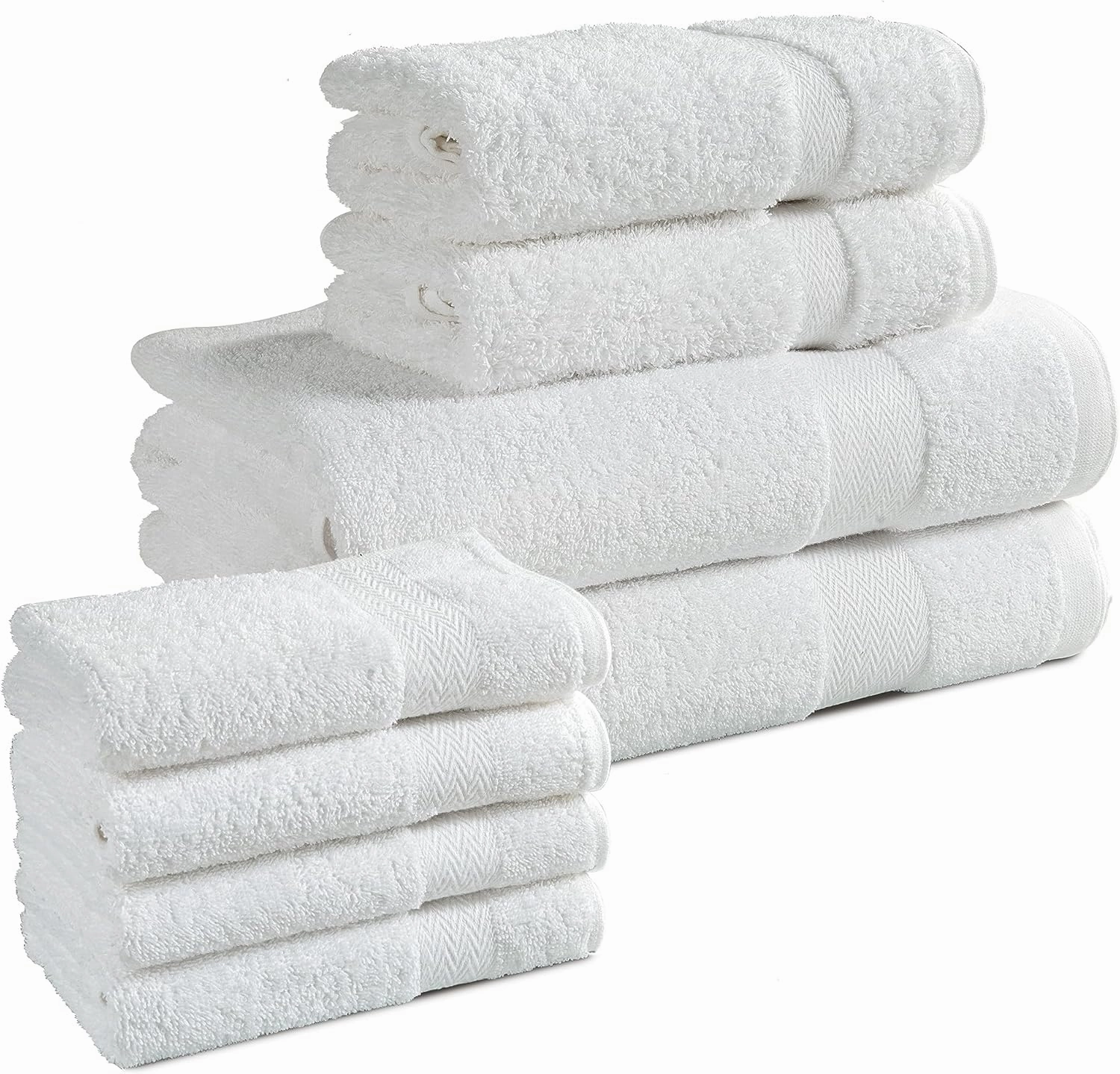 BolBom*S 8 Piece Towel Set- Ultra Soft 100% Pure Cotton, 2 Large Bath Towels 28x56, 2 Hand Towels for Bathroom 16x26, 4 Wash Cloths 12x12, Bath Towels Ideal for Everyday Use, Hotel & Spa- White