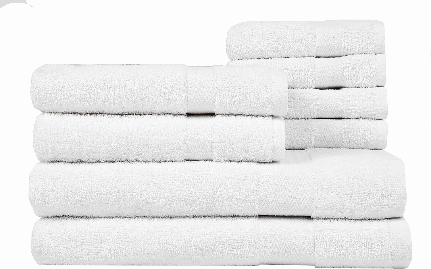 BolBom*S 8 Piece Towel Set- Ultra Soft 100% Pure Cotton, 2 Large Bath Towels 28x56, 2 Hand Towels for Bathroom 16x26, 4 Wash Cloths 12x12, Bath Towels Ideal for Everyday Use, Hotel & Spa- White