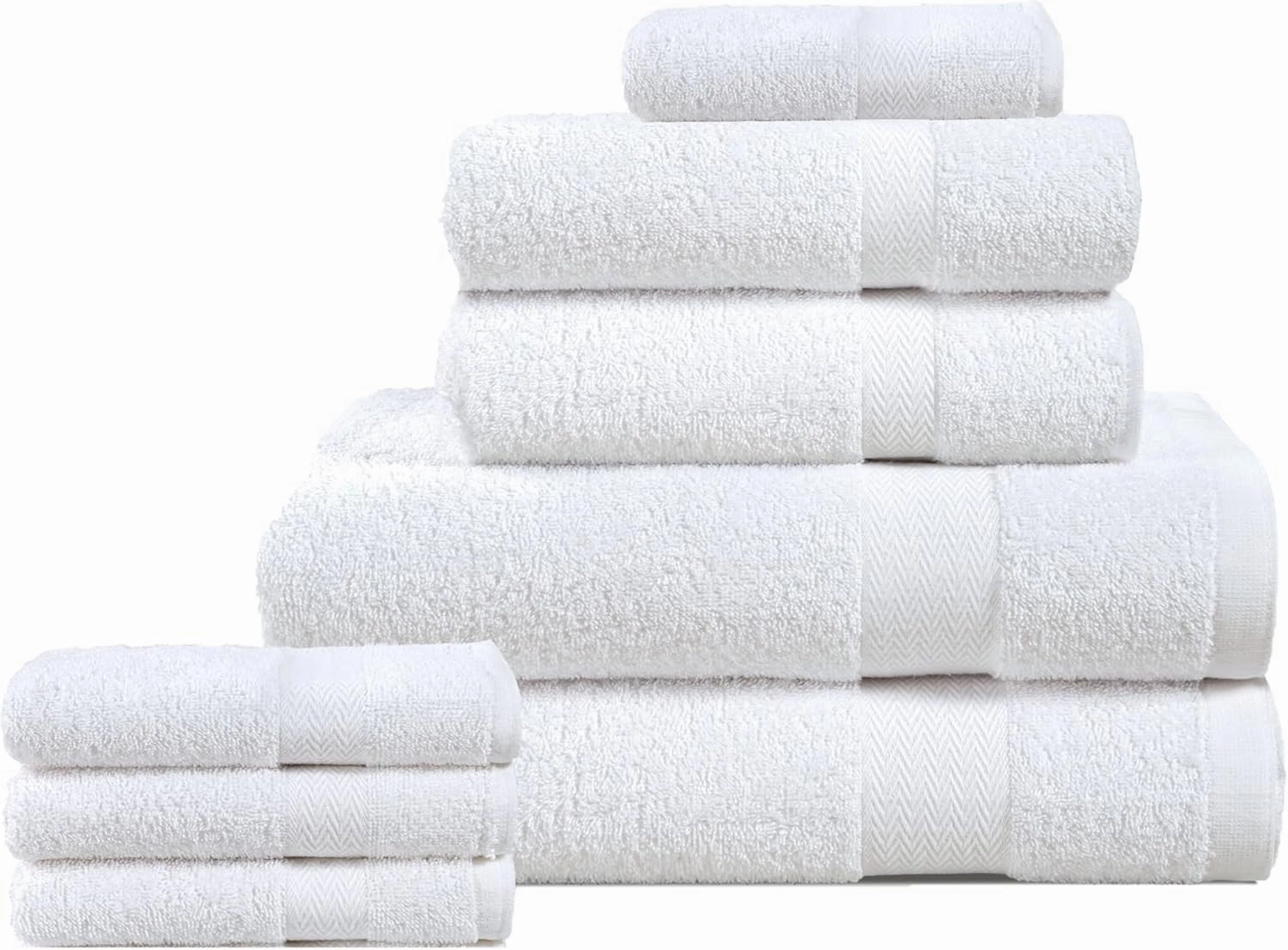 BolBom*S 8 Piece Towel Set- Ultra Soft 100% Pure Cotton, 2 Large Bath Towels 28x56, 2 Hand Towels for Bathroom 16x26, 4 Wash Cloths 12x12, Bath Towels Ideal for Everyday Use, Hotel & Spa- White