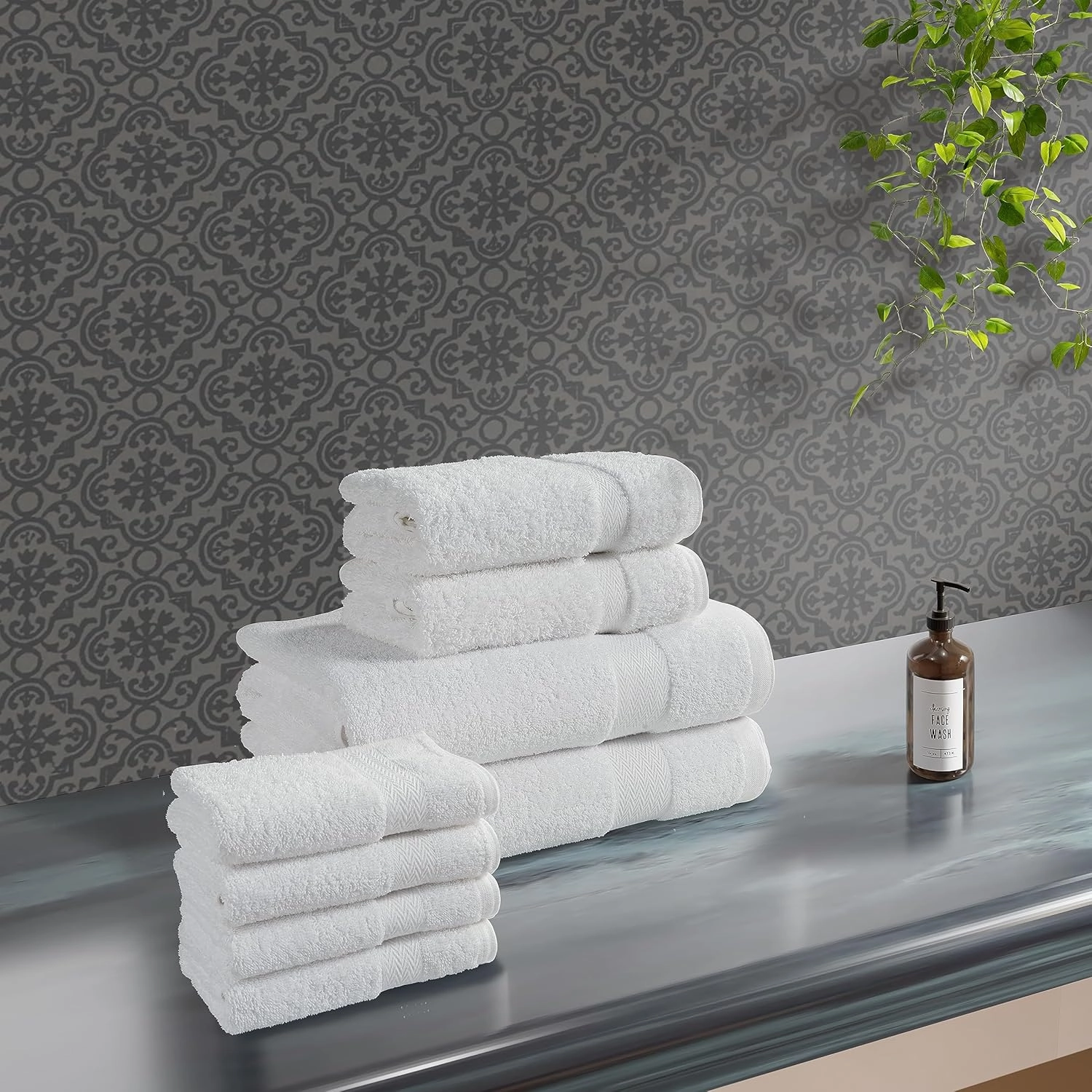BolBom*S 8 Piece Towel Set- Ultra Soft 100% Pure Cotton, 2 Large Bath Towels 28x56, 2 Hand Towels for Bathroom 16x26, 4 Wash Cloths 12x12, Bath Towels Ideal for Everyday Use, Hotel & Spa- White
