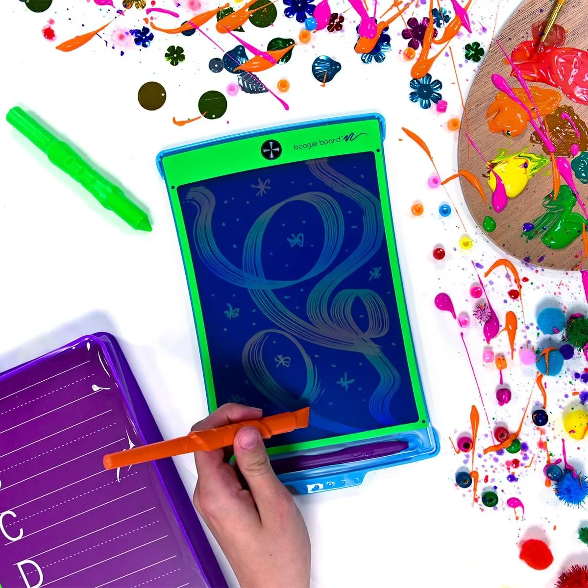 Boogie Board Magic Sketch Reusable Kids Creative Kit with Carry Case, Color Burst Drawing Pad, Stylus, Texture Tool and Double-Sided Template for Drawing, Writing and Tracing, Ages 4 