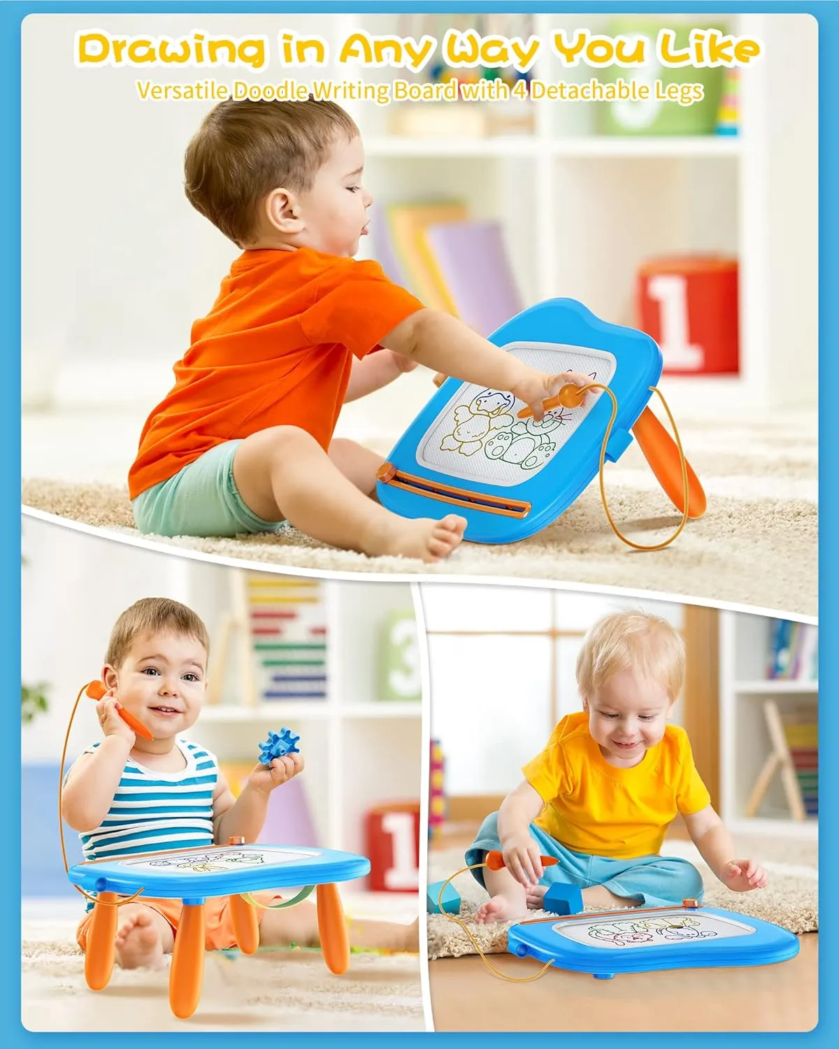 Bopicokok Toddler Toys - Magnetic Drawing Board, Educational Learning Toys for 1-3 Year Old Boys, Gifts for Birthday & Christmas (Blue)