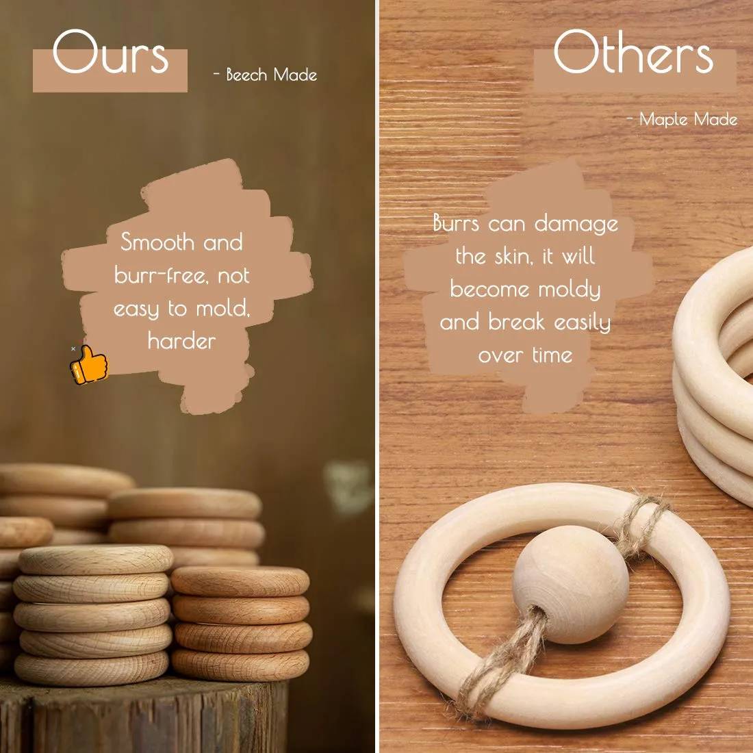 bopoobo Wooden Rings Natural Beech for Craft, Unfinished Wood Ring Circle Rings for DIY Baby Teething Toys, Baby Wooden Teether Accessories, Pendant Connector (10 Pcs, 80 mm)