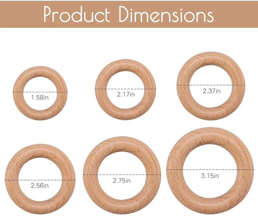bopoobo Wooden Rings Natural Beech for Craft, Unfinished Wood Ring Circle Rings for DIY Baby Teething Toys, Baby Wooden Teether Accessories, Pendant Connector (10 Pcs, 80 mm)