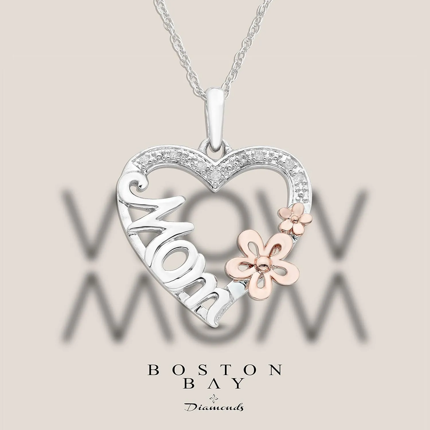 Boston Bay Diamonds Diamond Mom Inspired Pendant Necklace in Sterling Silver on 18” Rope Chain - Choice of Mother's Gift