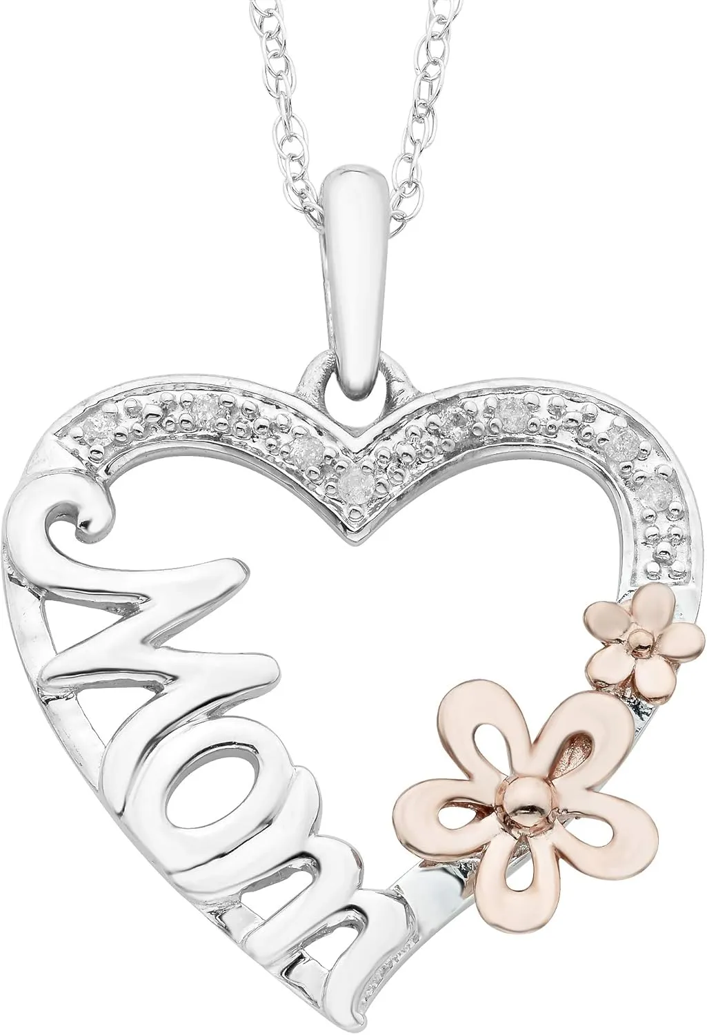 Boston Bay Diamonds Diamond Mom Inspired Pendant Necklace in Sterling Silver on 18” Rope Chain - Choice of Mother's Gift
